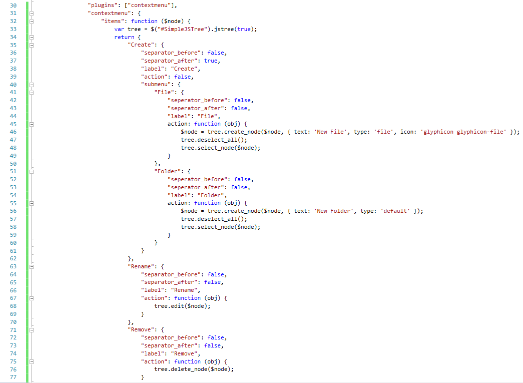 jsTree Custom Context Menu js code